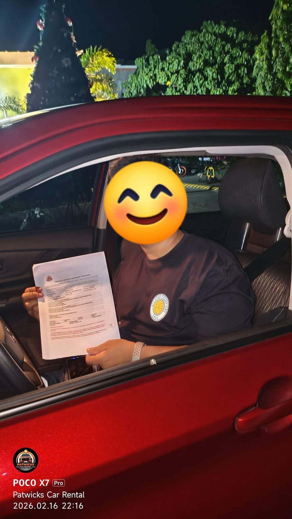Happy customer with rented vehicle